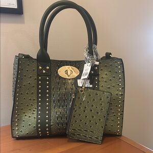 Elegant Green Ostrich 3 in 1 Satchel